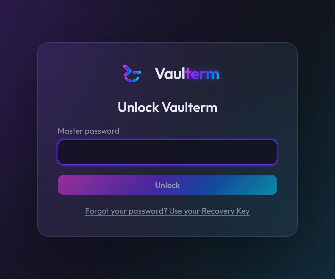 The Unlock Vaulterm screen asking for the master password.