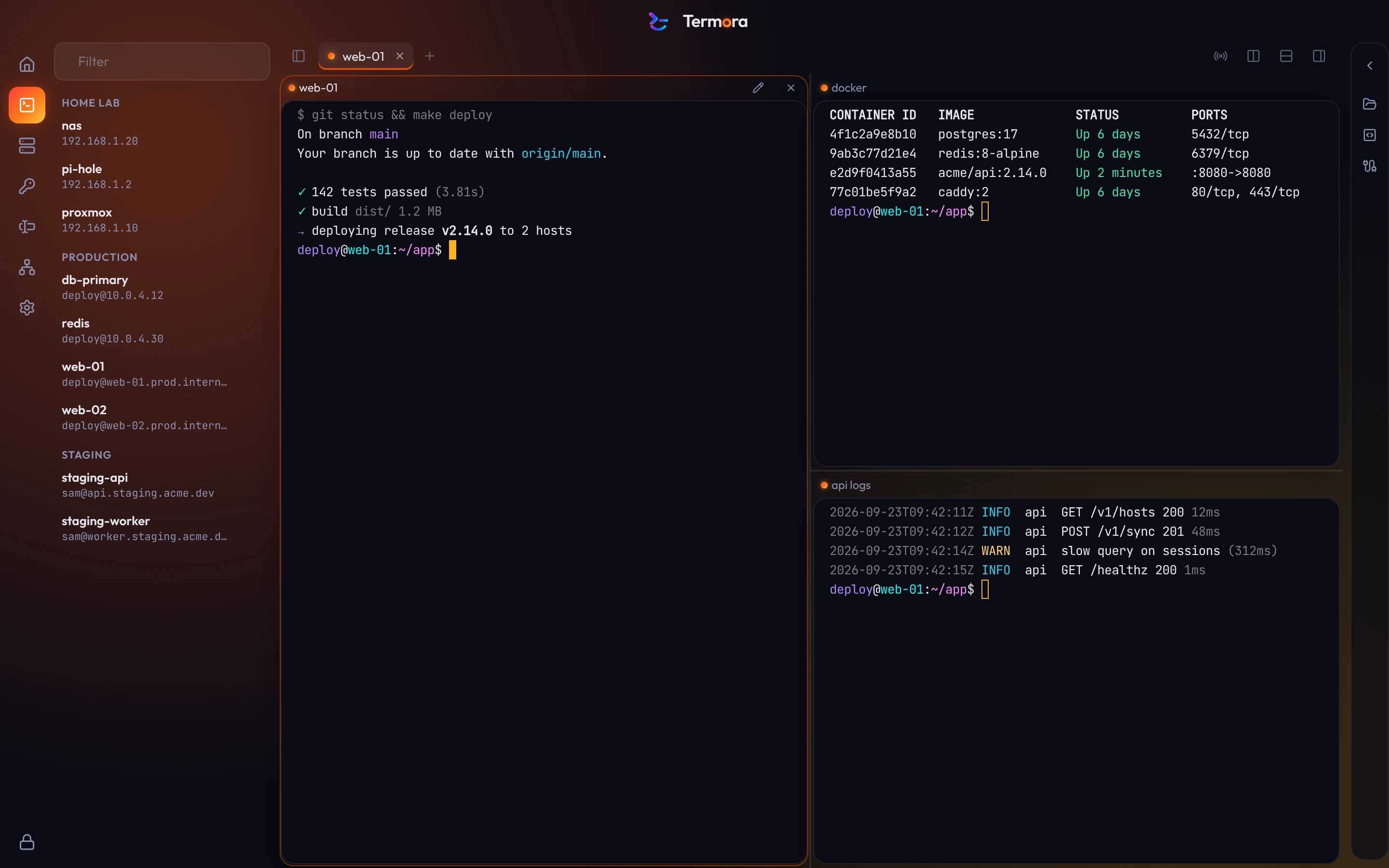 The Termora workspace with the Ember accent