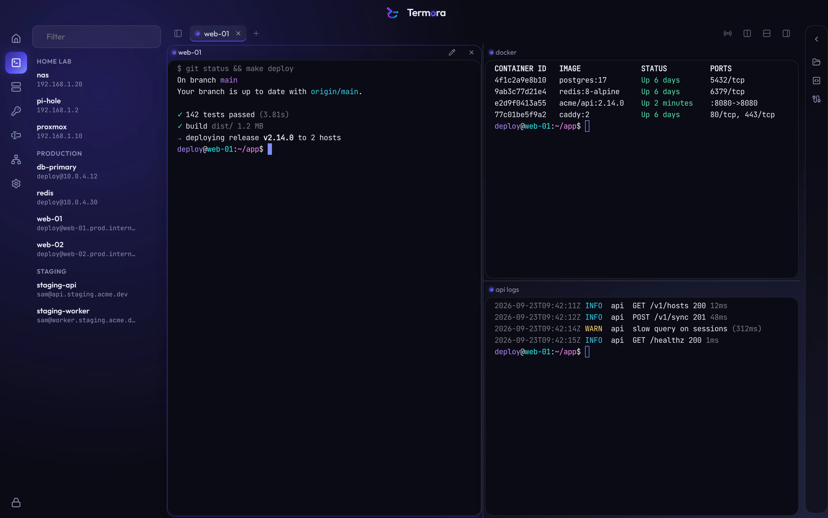 The Termora workspace with the Indigo accent