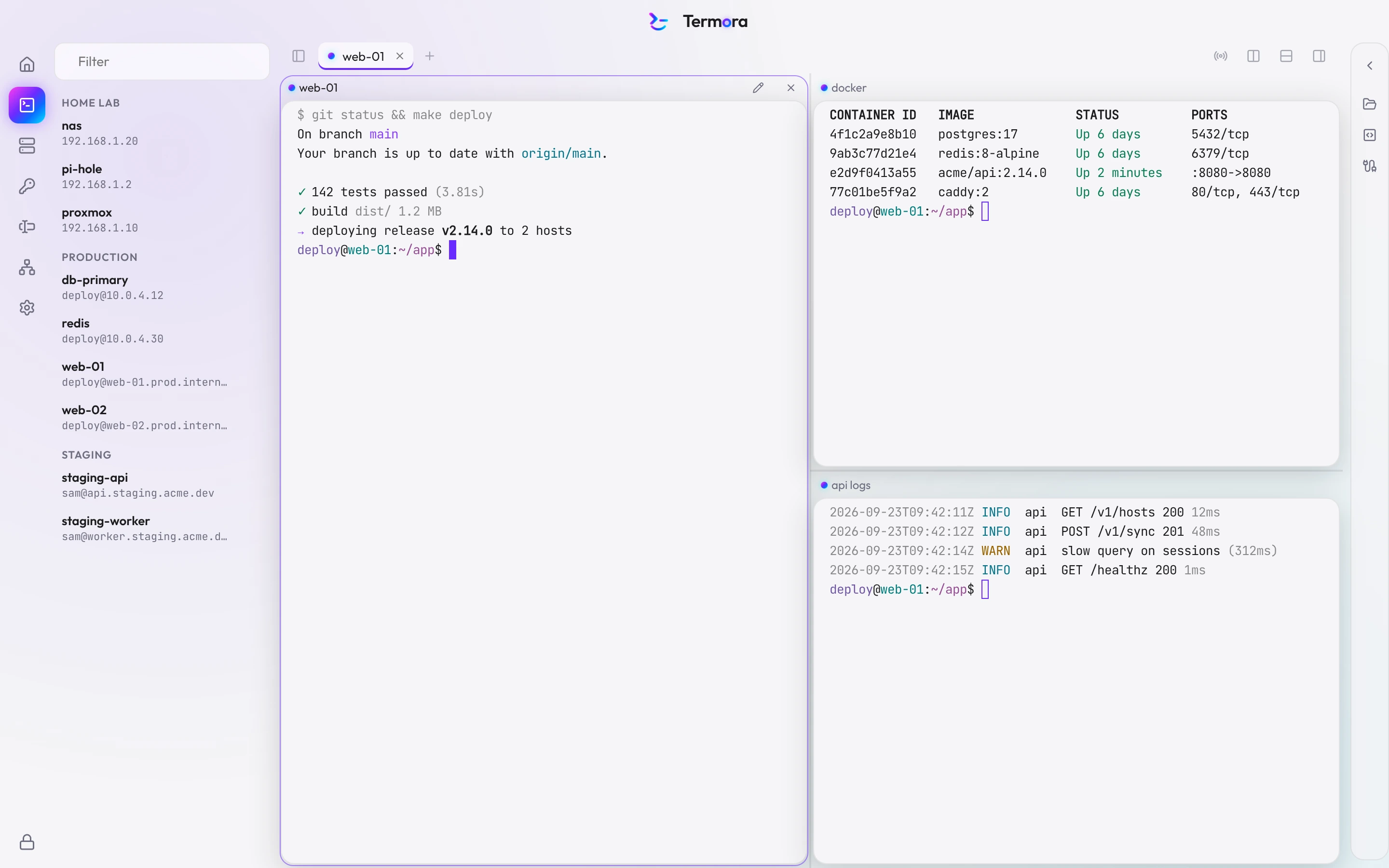 The Termora workspace in light mode