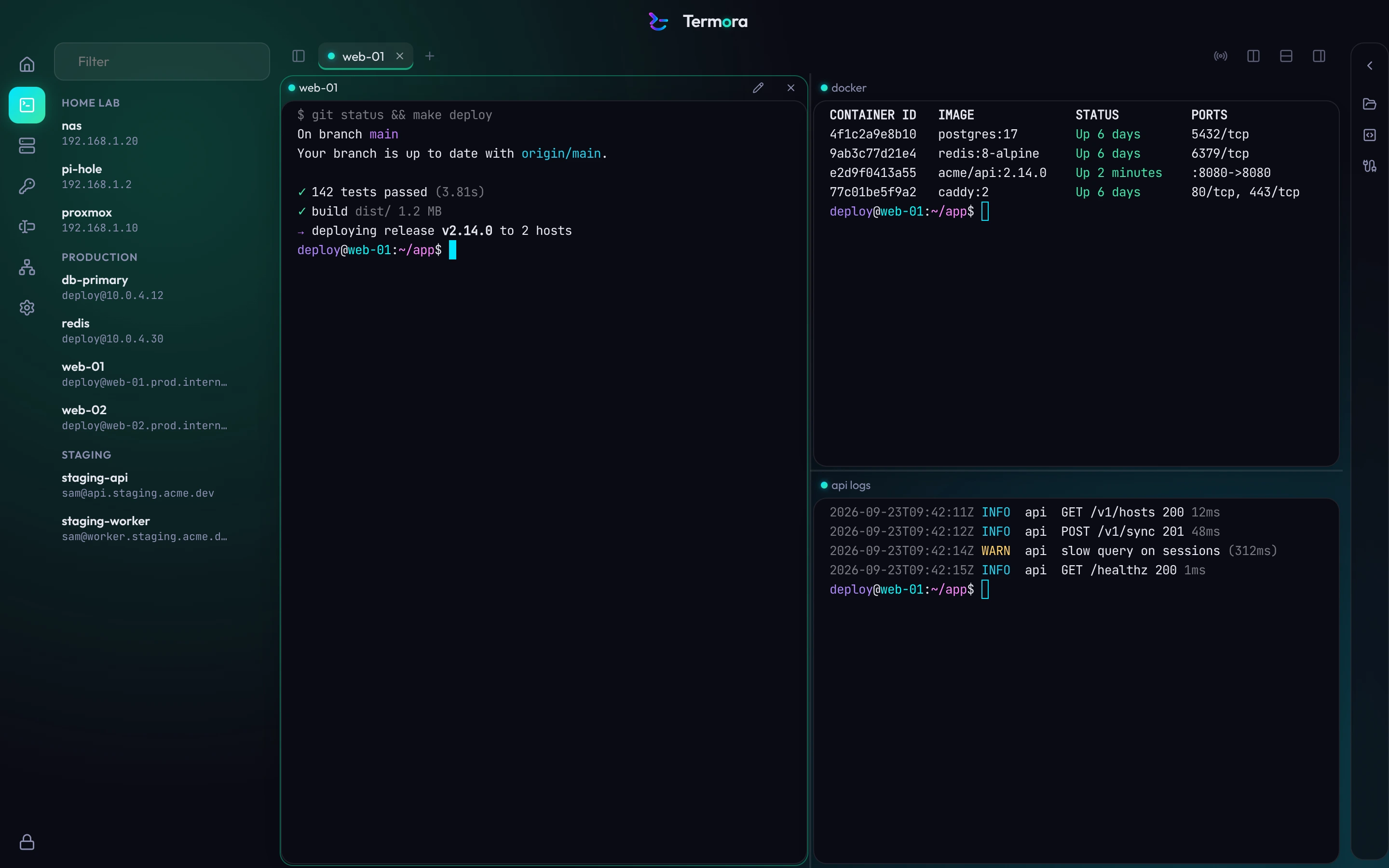The Termora workspace with the Mint accent