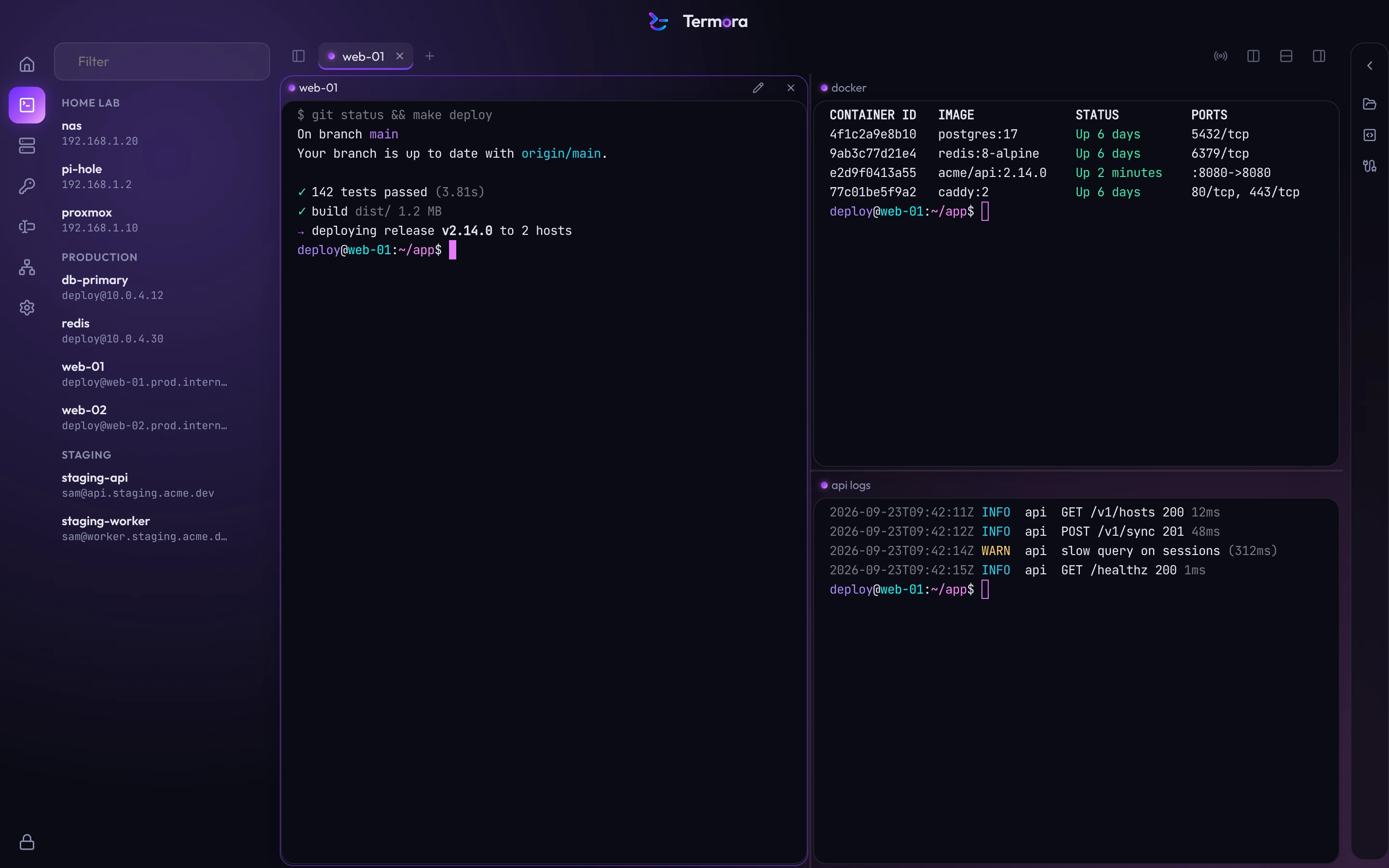 The Termora workspace with the Violet accent
